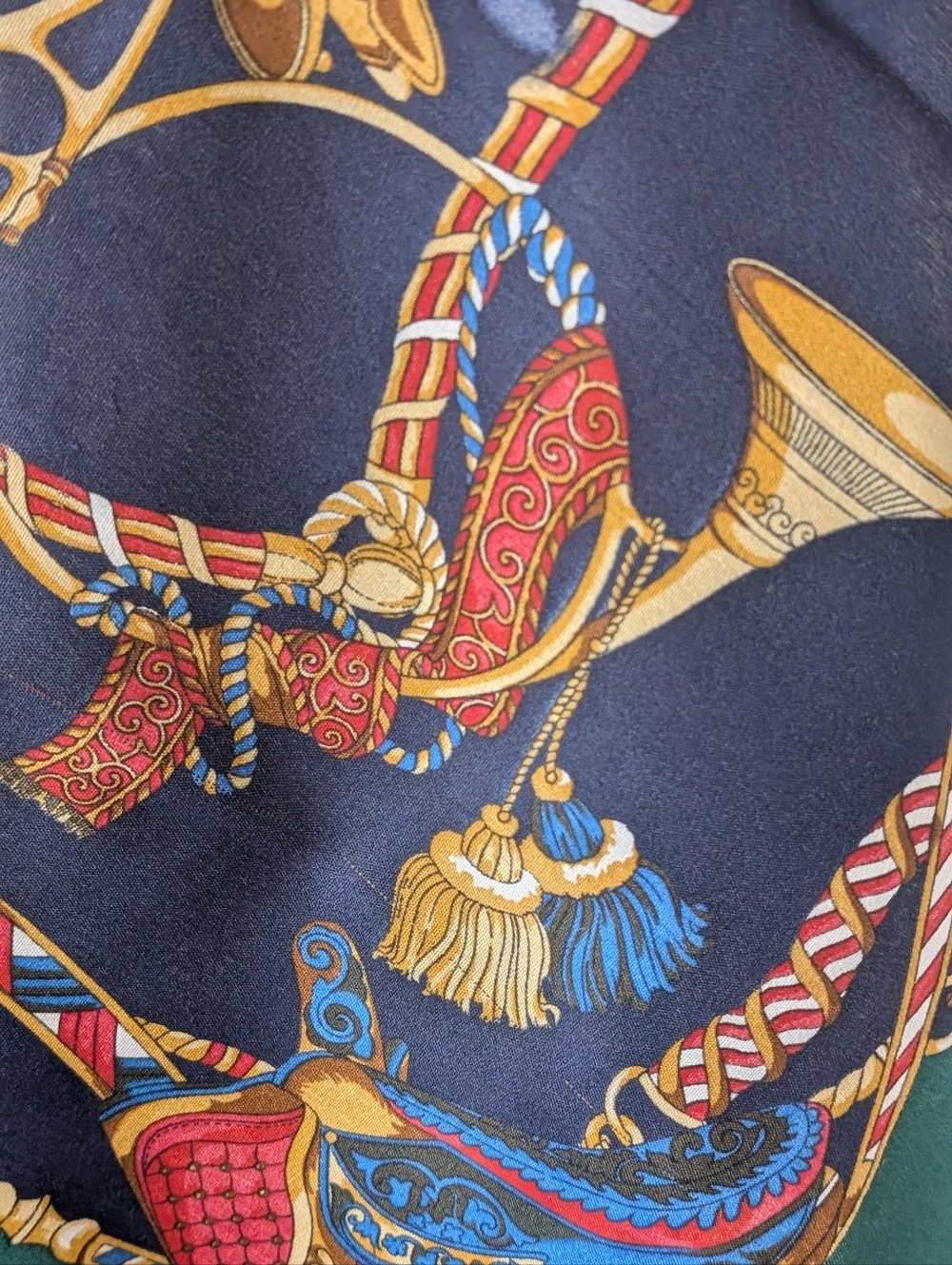 OLGA Greco Printed Scarf in Navy, Emerald & Gold - Picture 6 of 10